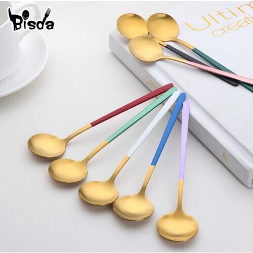 2Pcs Creative Small Spoons Stainless Steel Tea Spoon Gold Coffee Spoon Silver Cake Scoop for Birthday Party Tool Mini Flatware