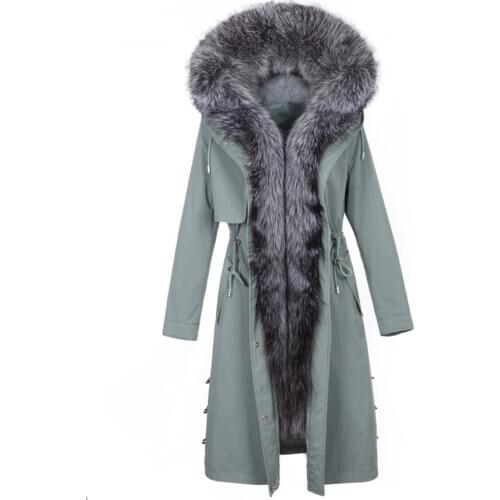 2020 Parka Real Coat Winter Jacket Rabbit Liner Long Jackets for Women Fox Fur Collar Warm Overcoat MY4200