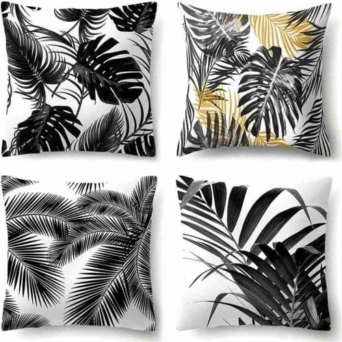 45*45cm Black And White Plant Leaf Nordic Decoration Home Tropical Decoration Cushion Pillowcase Home Hug Pillowcase