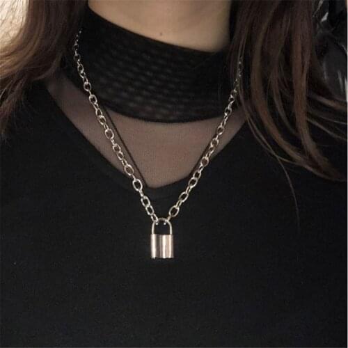 2021 New Women Men Padlock Pendant Necklace Punk Chain Silver Color Stylish Gothic Fashion Jewelry Punk Pendant