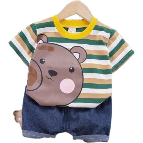 Kids Clothes Boys Striped Set Cotton Cartoon Top + Shorts Baby Summer Outfits 1 2 3 4 Years Soft Children Holiday Costume