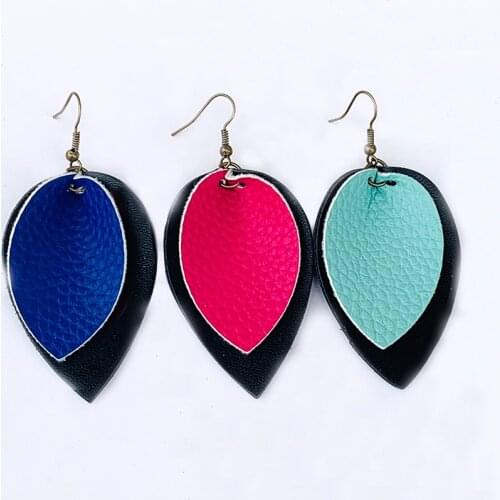 Double Layer Glitter Gold Leopard Print Leather Teardrop Earrings Animal Print Large Leaf Earrings Valentines Day Gift