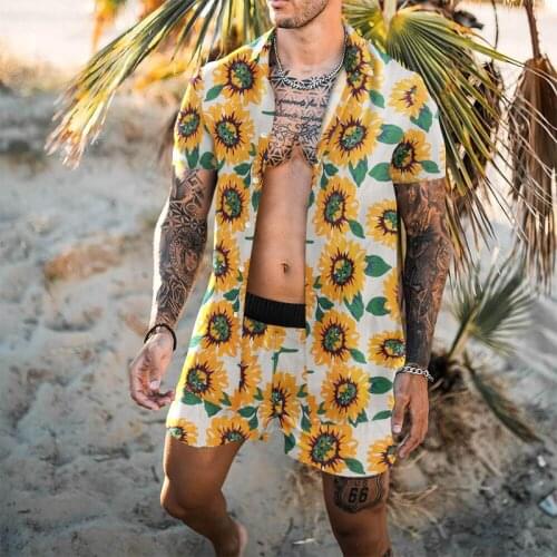 Hawaii suit mens printed suit short-sleeved summer casual floral shirt beach two-piece suit 2021 new fashion mens suit S-4XL