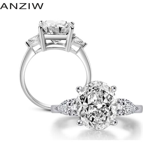ANZIW Fashion Big Oval Cut 5ct Egg Shaped Oval Cut Sona Enggement Wedding Ring 925 Sterling Silver Women Bague Femme Punk Gifts