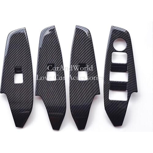 For 2014-2016 Mazda 3 Axela Door Window Switch Cover Trims Interior Armrest Lift panel Carbon Fiber Sticker Car Accessories