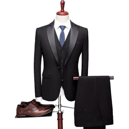 Mens Tuxedo Suit 3 Piece Set Large Size 4XL Men Blazer Pants Vest Business Casual Suit Dress Slim Fit Prom Wedding Suits