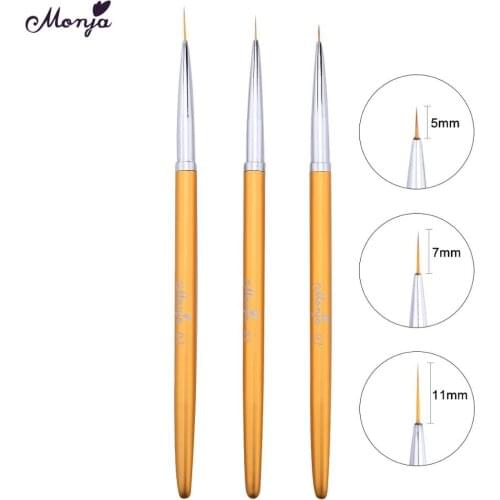 Monja 3pcs/set 5mm 7mm 11mm Nail Art Metal French Flower Design Stripe Lines Liner Drawing Brush Pen Home DIY Manicure Tool