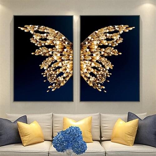 Wall Art Picture with Golden Butterfly Wings Modern Abstract Painting Prints on Canvas Wall Decoration for Home Living Room