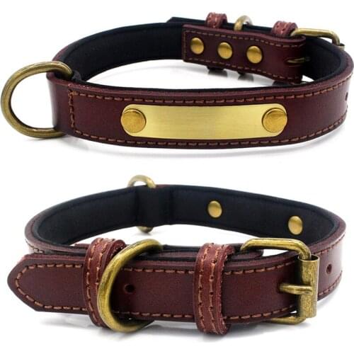 The new style can be engraved bronze iron dog collar leather pet collar soft and comfortable diving cloth lining dog chain
