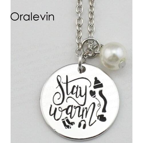 STAY WARM Inspirational Hand Stamped Engraved Accessories Custom Pendant Necklace for Women Gift Jewelry,10Pcs/Lot, #LN1688