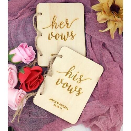 Personalize Rustic Wooden Vow Book Set, Customize His Vows & Her Vows Book, Wood Engraved Vow Book, Bridal Shower Gift
