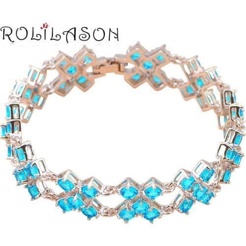 ROLILASON romantic vacation style seawater blue crystal zircon bracelet wedding items TB720
