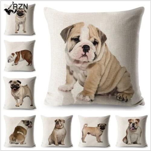 Cute French Bull Dog Cushion Cover for Sofa Home Animals Pillow Case Linen 45*45 cm Square Decorative Throw Pillowcase