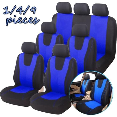 Universal Fits Full Set Polyester Fabric Car Seat Covers, Fit Most Car, Truck, Suv, or Van for 1/2/5/7seats car (Blue/Black )