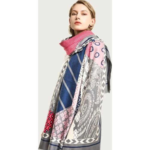 Spring New Geometric Large Shawl Hijab Women Soft Warm Office Wrap Travel Blanket Stole [6783]