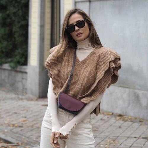 Ardm Za 2020 Women Elegant Twist Ruffle Trims Armhole Cable Knitted Sweater Vest Vintage Chaleco Mujer Female Waistcoat Chic Top