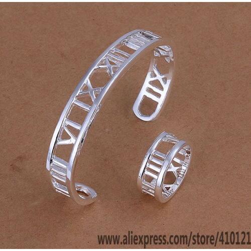 S283 Lucky Charm Silver Color Jewelry Sets For Women Jewelry Lady Accessories Fashion Hollow Ring Bangle/dgaalxha Huiaqlpa