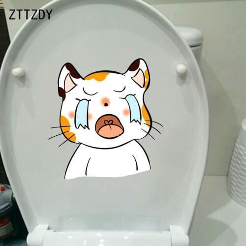 ZTTZDY 23.5*24.7CM Weeping Cat Cartoon Wall Decal WC Toilet Sticker Children Room Home Decor T3-0048