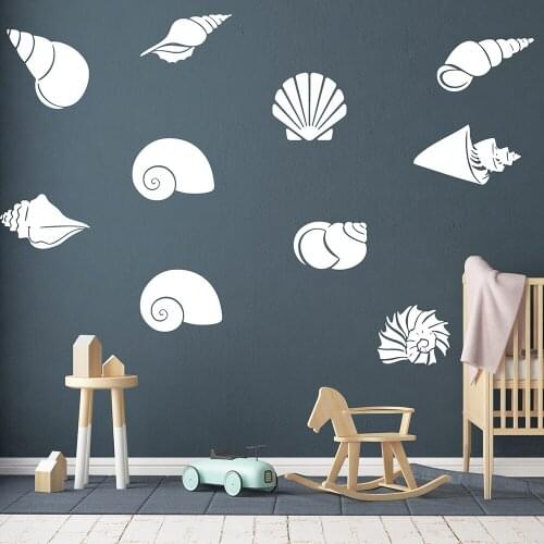 10Pcs Sea Shell Conch Wall Sticker Baby Nursery Kids Room Ocean Beach Tropical Fish Wall Decal Bedroom Vinyl Decor