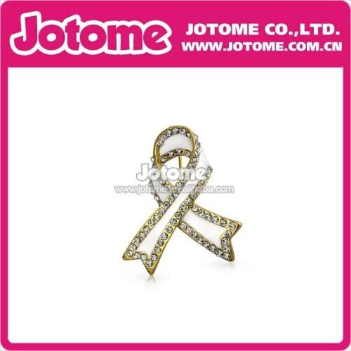 100pcs/lot Lung Cancer Support White Enamel Ribbon Brooch and Pins