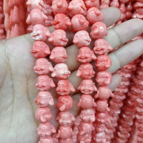 20pcs 14x12mm Pink Smiling Buddha Artificial Coral Beads DIY Loose Spacer Laughing Buddha Bead For Jewelry Making Bracelet