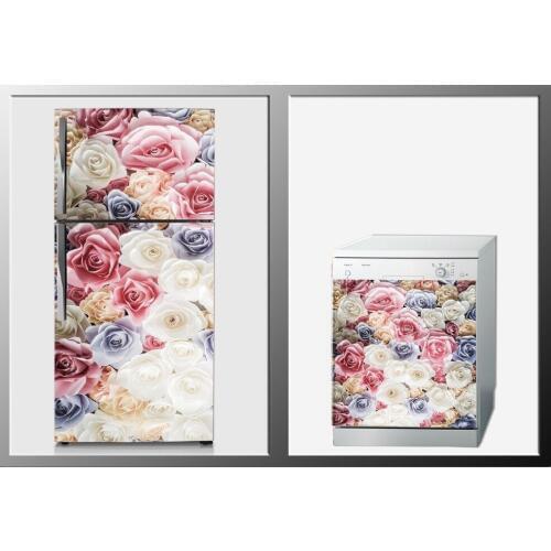 3D Fridge Sticker Pretty Rose Refrigerator Dishwasher Door Cover Kitchen Home Decoration Accessories Modern 3d Wall Stickers