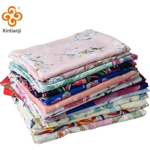 75D Women Dress Material White Chiffon Fabric Floral Prints For Spring Summer Skirt And Scarf Headwear Can See Through TJ8612