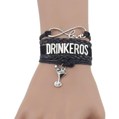 Infinity love winebowl Charm DRINKEROS Women Bracelet Stacks leather rope wrap bracelets & bangles for women men jewelry