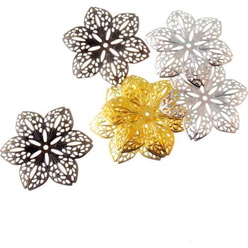 Free shipping 10Pcs Bronze/Gold/Silver Filigree Wraps Flower Connectors Metal Crafts Gift Decoration DIY Findings 43x39mm