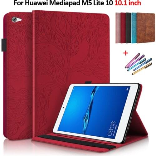 Emboss Tree PU Leather Flip Case for Huawei Mediapad M5 Lite 10 Case Wallet Stand Tablet for Huawei Mediapad M5 Lite Case 10.1"