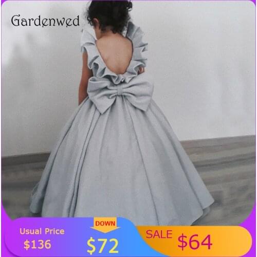 Gardenwed 2020 Puffy Elegant Flower Girl Dresses Backless Ruffles Kids Evening Dress Bow Sashes Long Ball Gown Vestidos,Pageant