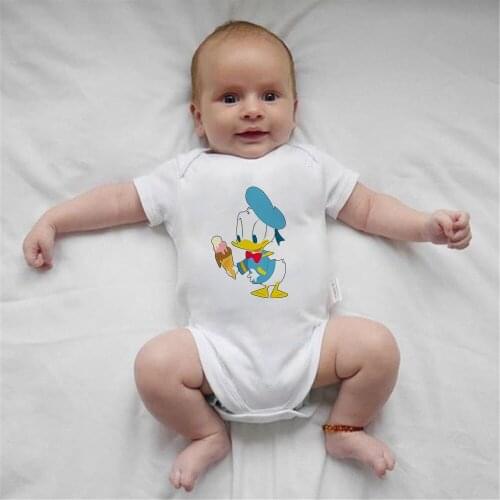 Baby Boy Clothes Short Sleeve White Donald Duck Print Baby Girl Rompers Newborn Summer O-neck Disney Cartoon Cute Jumpsuits
