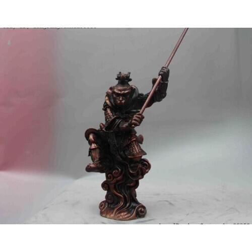 Chinese Folk Pure Copper Bronze Xiyouji Monkey King Sun Wu Kong Wukong Statue