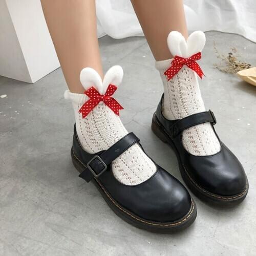 Japanese rabbit ear bow short socks cute JK uniform girl daily lolita soft girl college style sweet gothic lolita stockings