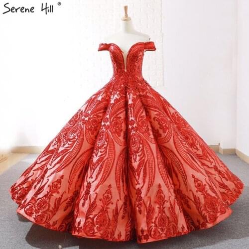 Red New Sequined Beading Luxury Wedding Dresses 2020 Off Shoulder Vintage Fashion Sexy Lace Up Bridal Gowns Real Photo