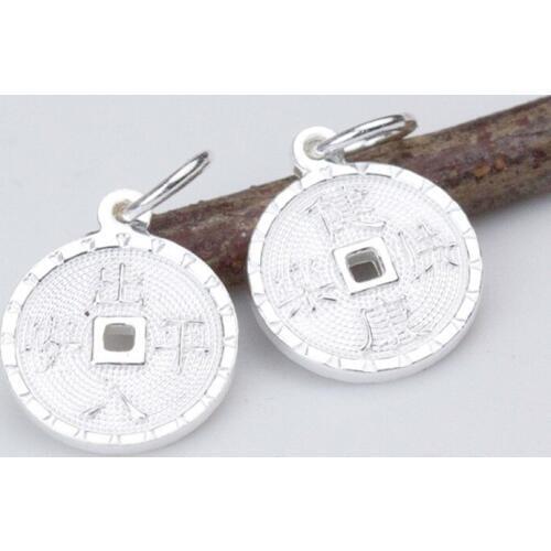 100% 925 Sterling Silver Carved Chinese Characters Round Charms 12mm Safety and Healthy Tag Pendant DIY Jewelry Making Findings
