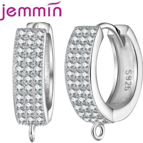 Round Hoop Earrings Components Jewelry With Mirco Rhinestone Fine 925 Sterling Silver Ear Wire DIY Earring Accessories