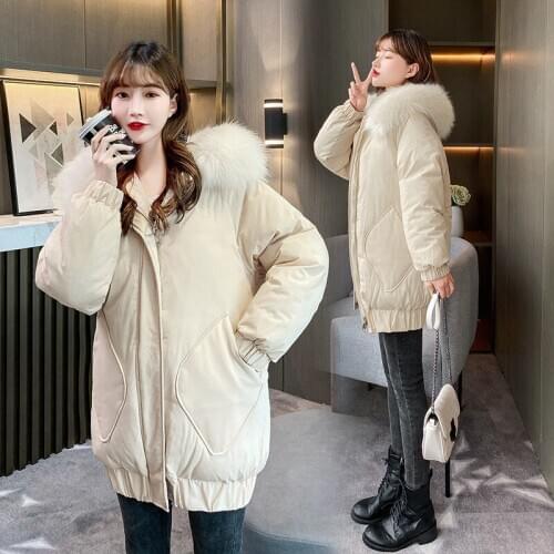 Womens Parker Winter Jacket New Korean Bread Clothes Mid Long Hooded Cotton Padded Coat Thicke Warm Female Snow Wear Outerwear