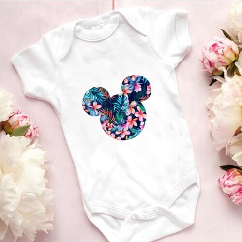 Mickey Mouse Head Print Newborn Jumpsuit O-neck Short-Sleeved Fashion Toddler Romper Street Casual White Baby Bodysuits