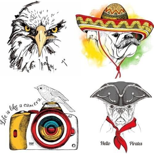 Painted Animal Dog Clothing Stickers Iron On Patches Diy Heat Transfers Patch For Clothes Boy Girl T-shirt Appliques Decoration