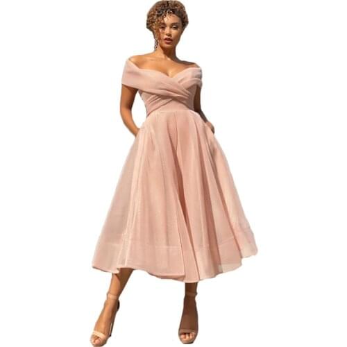New Princess Dress Women 2021 French Elegant Off Shoulder Raglan Sleeve Solid Color Large Swing Slim Midi Dresses Female LR1460