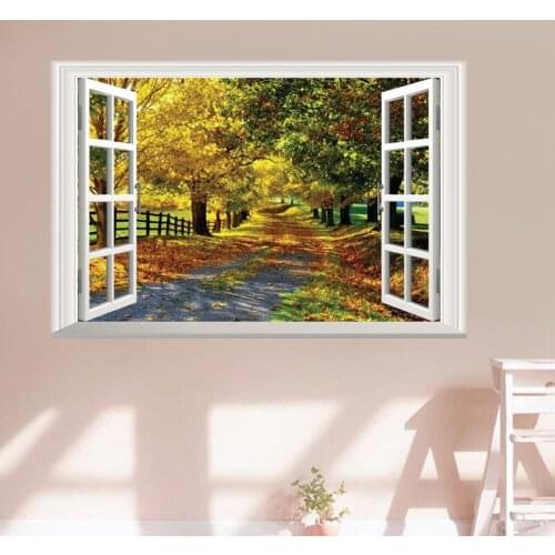 New Hot 3D Boulevard Maple Leaf Garden View Window Wall Decal Home Decor Mural Stciker