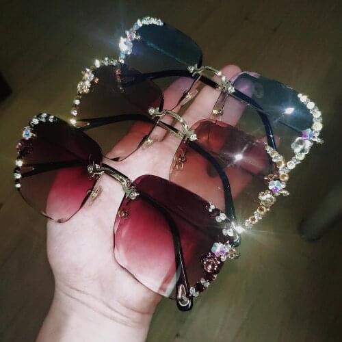 Net Red Korean Fashion Diamond Sunglasses Women Big Round Face Anti Ultraviolet Street Photo Frameless Crystal Star