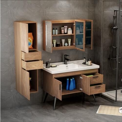 All solid wood bathroom cabinet modern simple Nordic floor type lavatory basin wash basin cabinet wash basin toilet