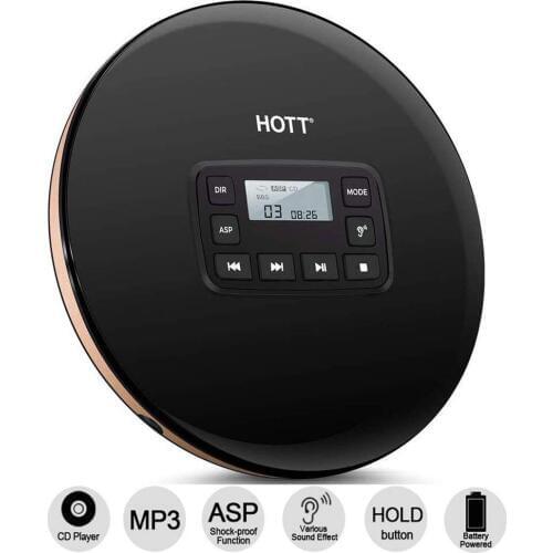 Portable Compact CD Player with LCD Display Player with Stereo Earbuds and Power Adapter Protection Anti-Shock Function