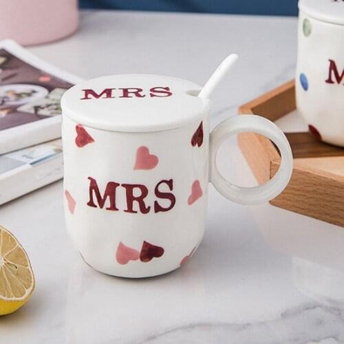 Simple Family Mugs Small Fresh with Spoons &Lids Mr and Mrs Mugs