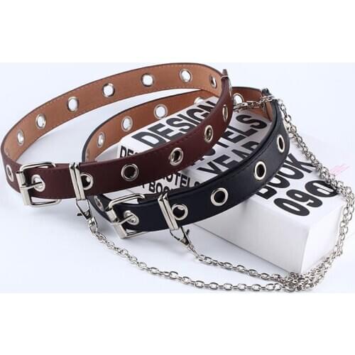 Q 2021 New Belts Women Punk Chain Fashion Belt Adjustable Double/Single Row Hole Eyelet Waistband with Eyelet Chain Decorative