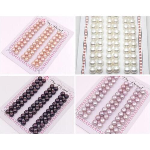 Button Pearl Half Hole Earring Making White Pink Purple Black 27-33pair choose