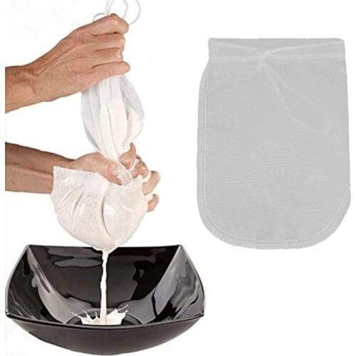 2Pcs Drawstring Mesh Pouch Coffee Nut Milk Filter Bag Commercial Grade Reusable Almond Milk Bag Strainer Kitchen Gadget