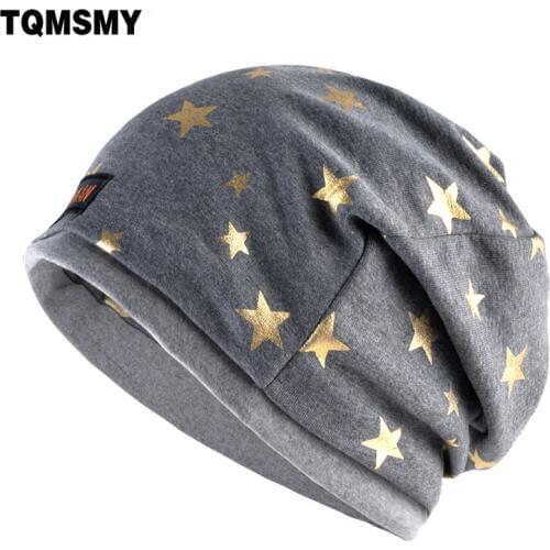 TQMSMY Turban scarf hat women Beanies Multi-use caps men Double layer bone Bronzing five stars cap winter hats for women gorros